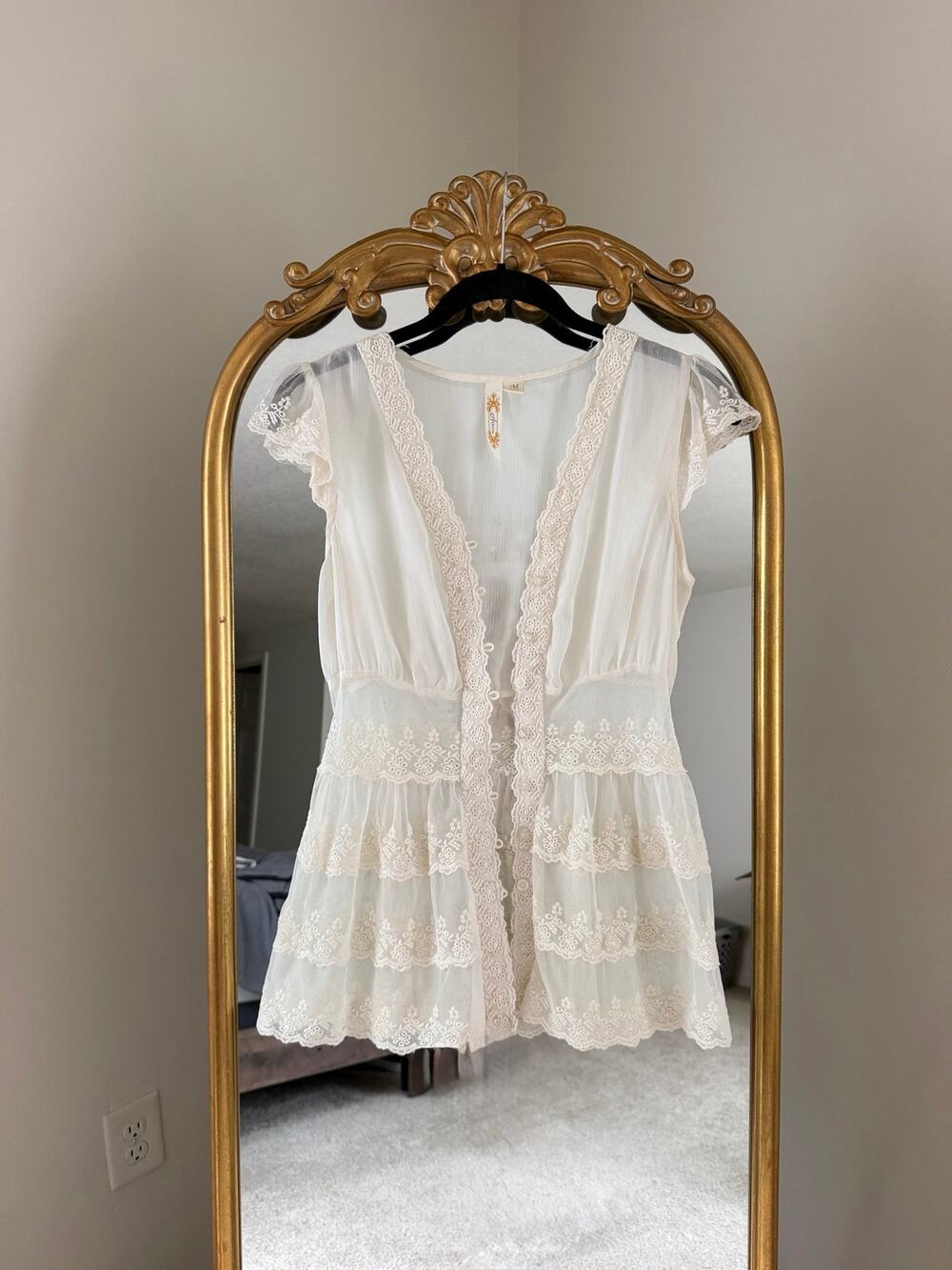Y2K Adiva Sheer Floral Tiered Button Cardigan Shirt Top